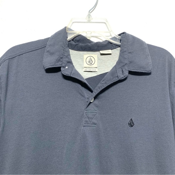 Volcom Gray Blue Short Sleeve Polo Collared Shirt Top Mens size Large - Picture 2 of 6